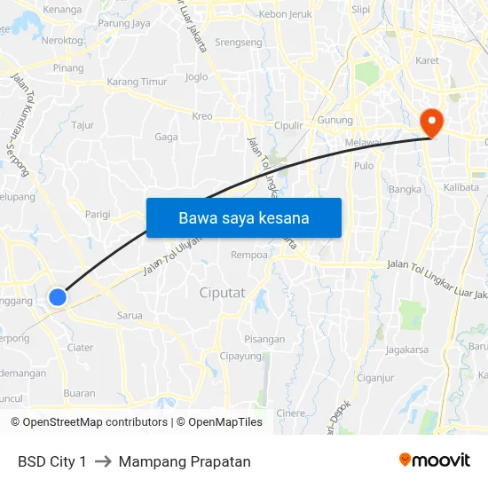 BSD City 1 to Mampang Prapatan map