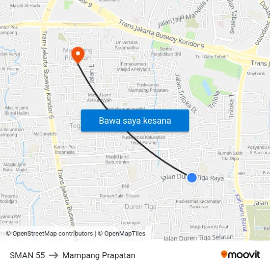 SMAN 55 to Mampang Prapatan map
