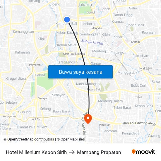 Hotel Millenium Kebon Sirih to Mampang Prapatan map