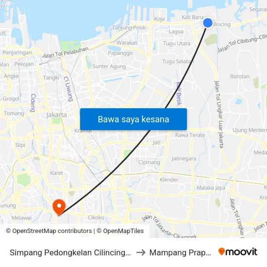 Simpang Pedongkelan Cilincing Bakti to Mampang Prapatan map