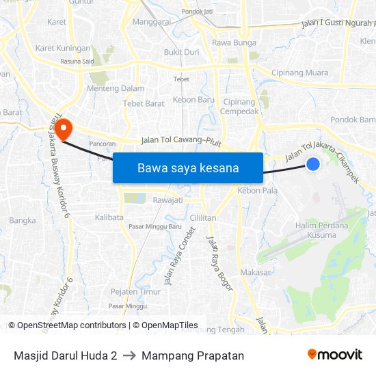 Masjid Darul Huda 2 to Mampang Prapatan map