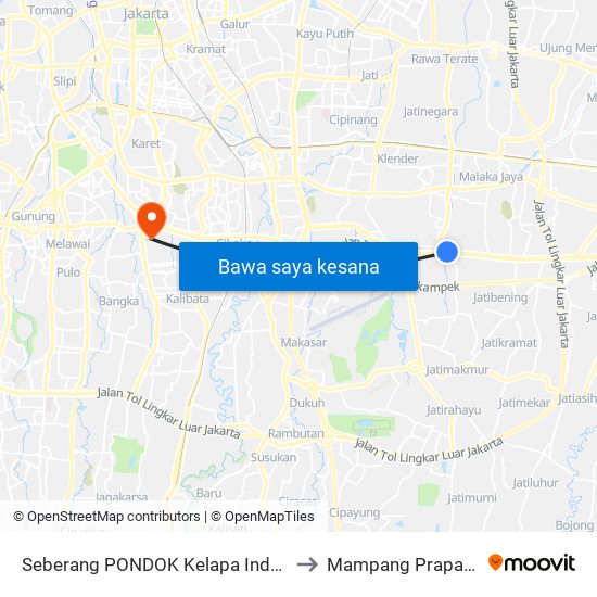 Seberang PONDOK Kelapa Indah 2 to Mampang Prapatan map