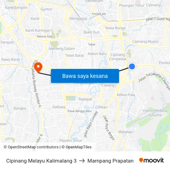 Cipinang Melayu Kalimalang 3 to Mampang Prapatan map