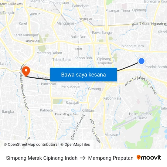 Simpang Merak Cipinang Indah to Mampang Prapatan map