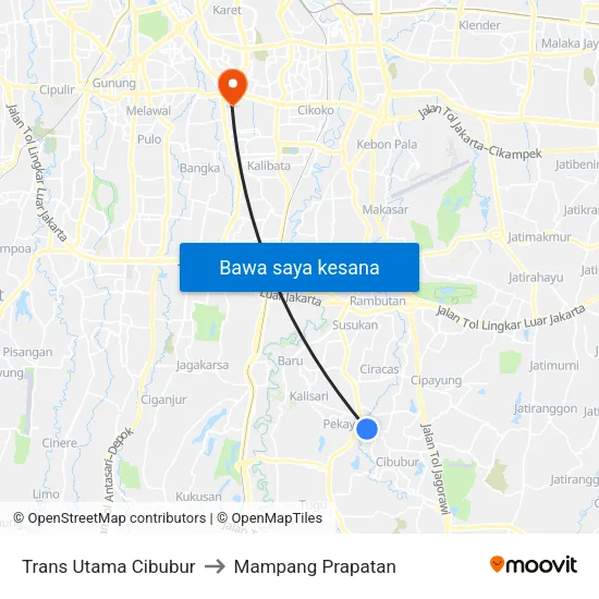 Trans Utama Cibubur to Mampang Prapatan map