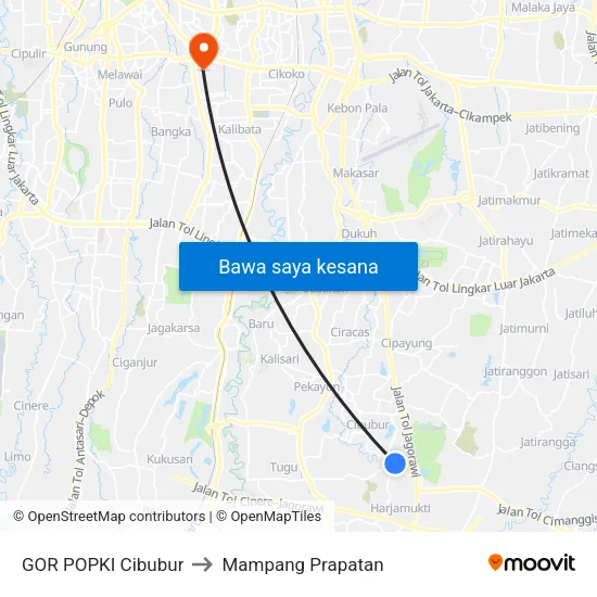GOR POPKI Cibubur to Mampang Prapatan map