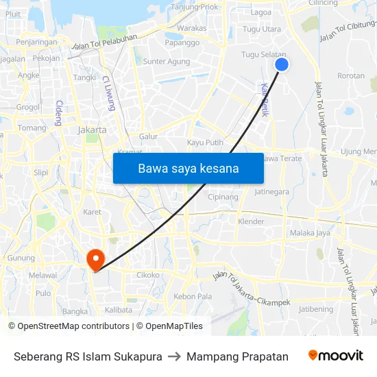 Seberang RS Islam Sukapura to Mampang Prapatan map