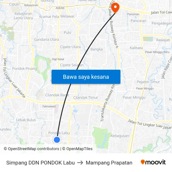 Simpang DDN PONDOK Labu to Mampang Prapatan map
