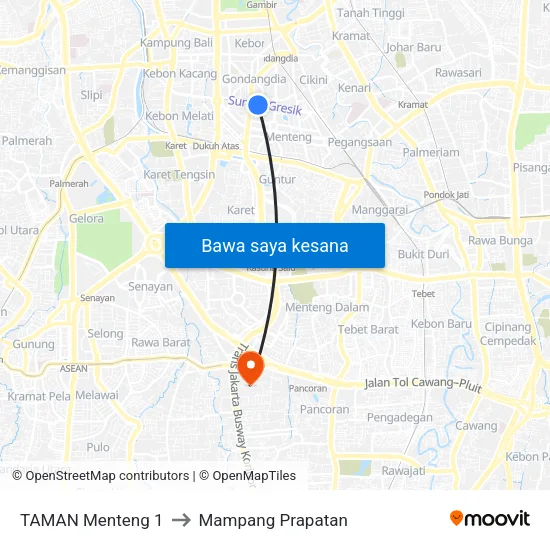 TAMAN Menteng 1 to Mampang Prapatan map