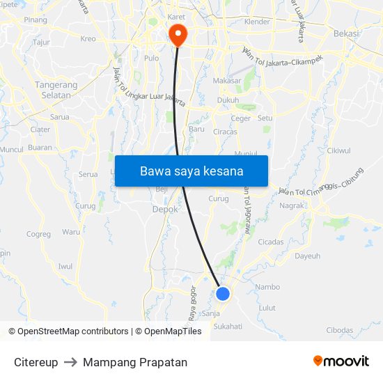 Citereup to Mampang Prapatan map