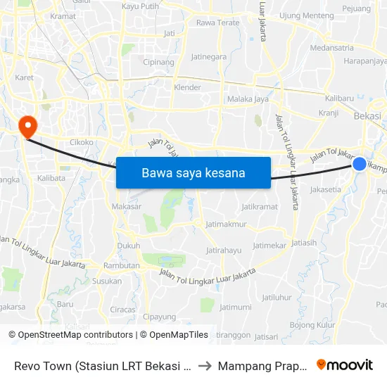Revo Town (Stasiun LRT Bekasi Barat) to Mampang Prapatan map