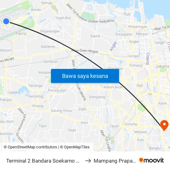 Terminal 2 Bandara Soekarno Hatta to Mampang Prapatan map