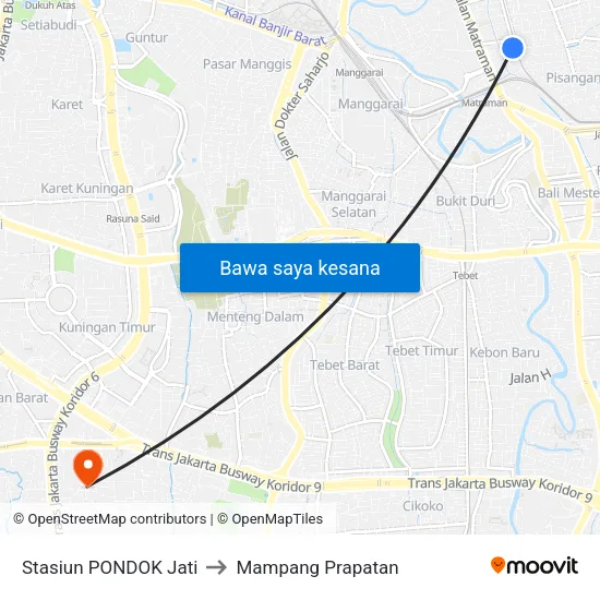 Stasiun PONDOK Jati to Mampang Prapatan map