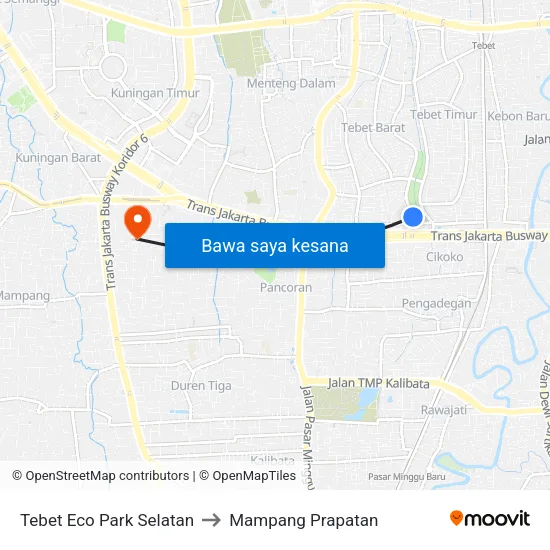 Tebet Eco Park Selatan to Mampang Prapatan map