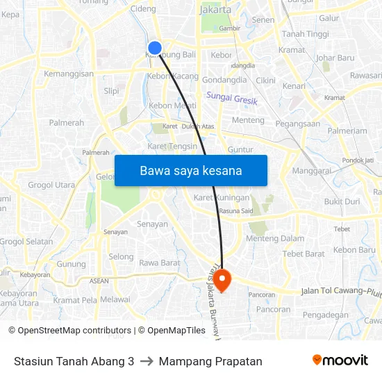 Stasiun Tanah Abang 3 to Mampang Prapatan map