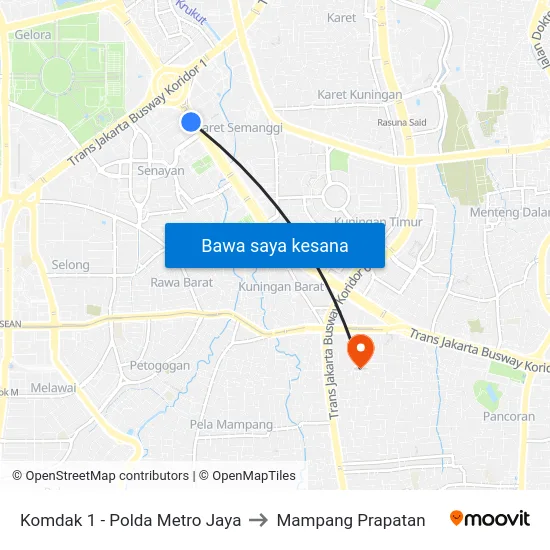 Komdak 1 - Polda Metro Jaya to Mampang Prapatan map
