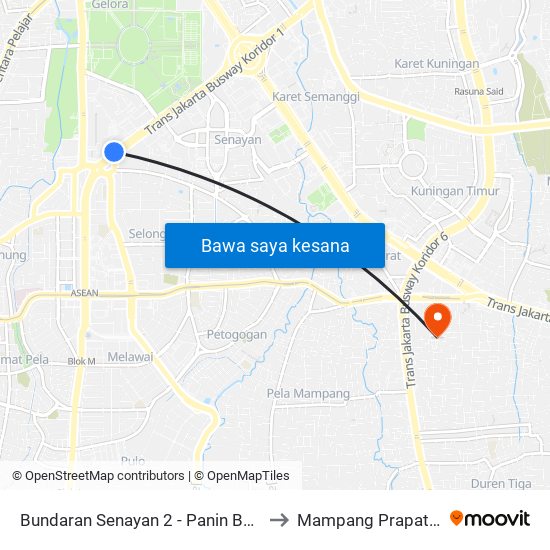 Bundaran Senayan 2 - Panin Bank to Mampang Prapatan map