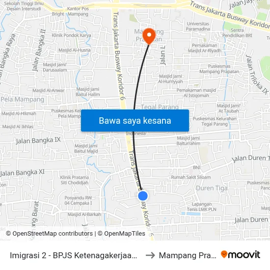 Imigrasi 2 - BPJS Ketenagakerjaan Mampang to Mampang Prapatan map