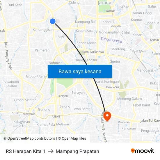RS Harapan Kita 1 to Mampang Prapatan map