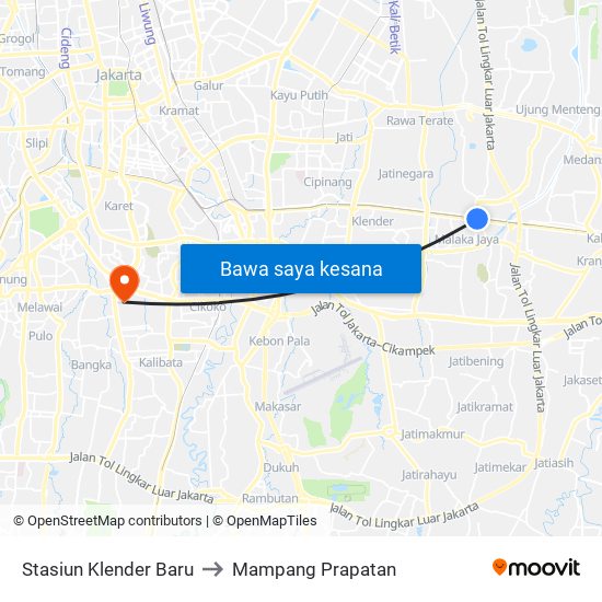 Stasiun Klender Baru to Mampang Prapatan map