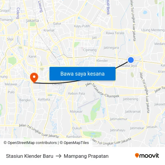 Stasiun Klender Baru to Mampang Prapatan map