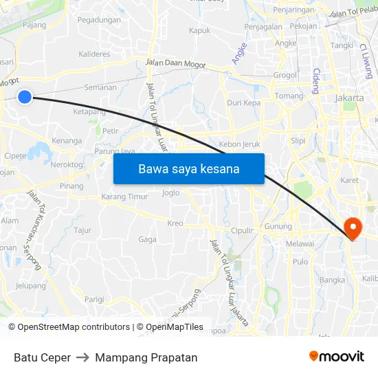 Batu Ceper to Mampang Prapatan map