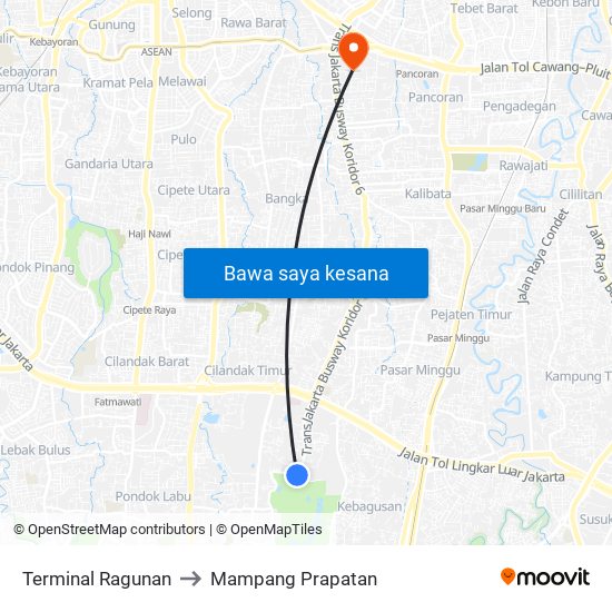 Terminal Ragunan to Mampang Prapatan map