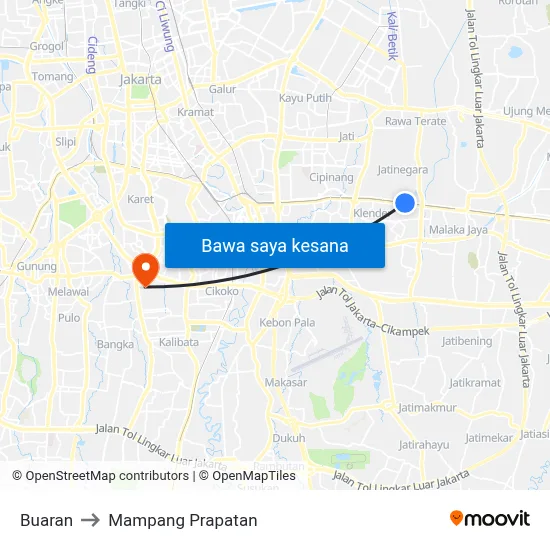Buaran to Mampang Prapatan map