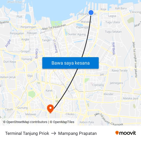 Terminal Tanjung Priok to Mampang Prapatan map