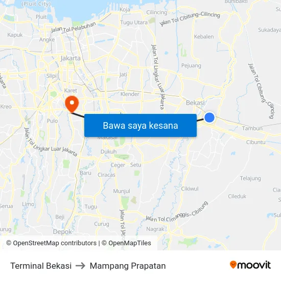 Terminal Bekasi to Mampang Prapatan map