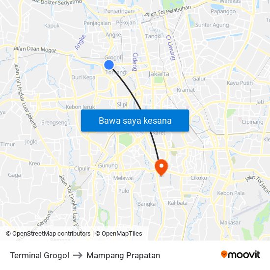 Terminal Grogol to Mampang Prapatan map
