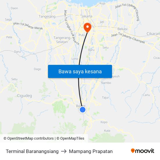 Terminal Baranangsiang to Mampang Prapatan map