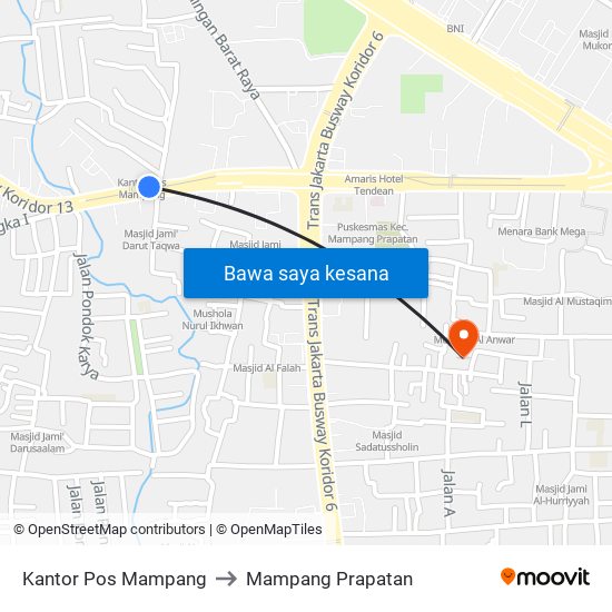 Kantor Pos Mampang to Mampang Prapatan map