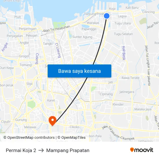 Permai Koja 2 to Mampang Prapatan map