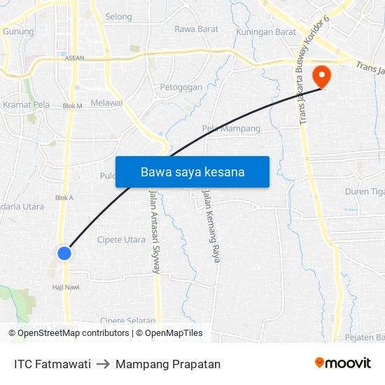 ITC Fatmawati to Mampang Prapatan map