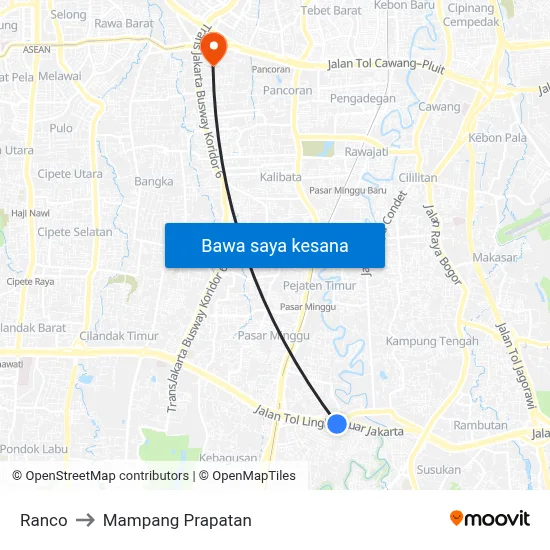 Ranco to Mampang Prapatan map