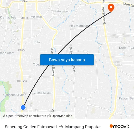 Seberang Golden Fatmawati to Mampang Prapatan map