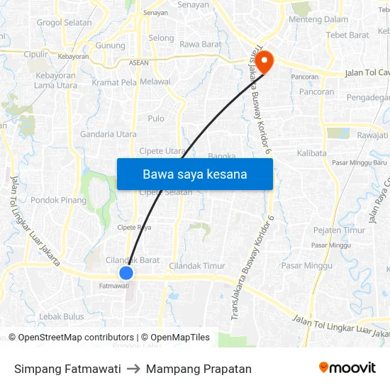 Simpang Fatmawati to Mampang Prapatan map