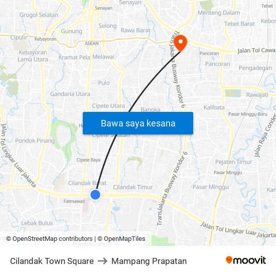 Cilandak Town Square to Mampang Prapatan map