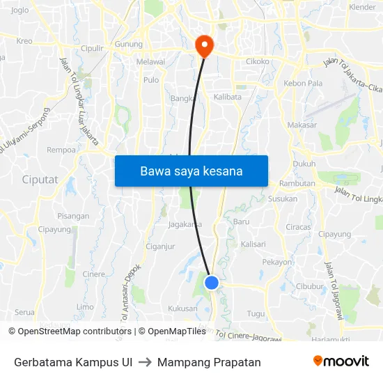 Gerbatama Kampus UI to Mampang Prapatan map