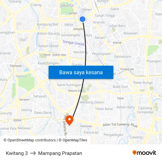 Kwitang 3 to Mampang Prapatan map