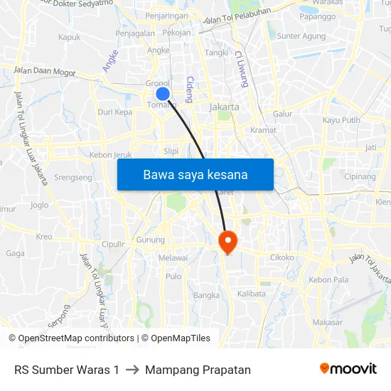 RS Sumber Waras 1 to Mampang Prapatan map