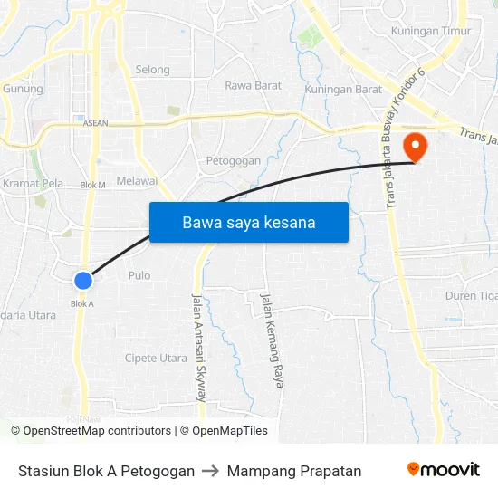Stasiun Blok A Petogogan to Mampang Prapatan map
