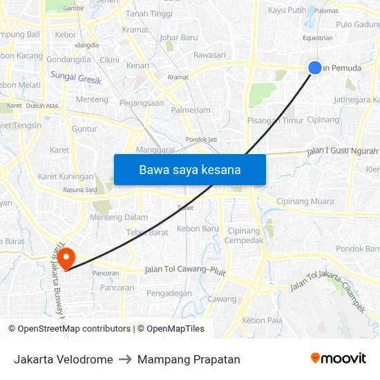 Jakarta Velodrome to Mampang Prapatan map