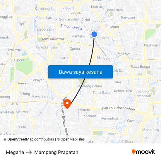 Megaria to Mampang Prapatan map