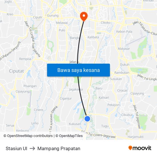 Stasiun UI to Mampang Prapatan map