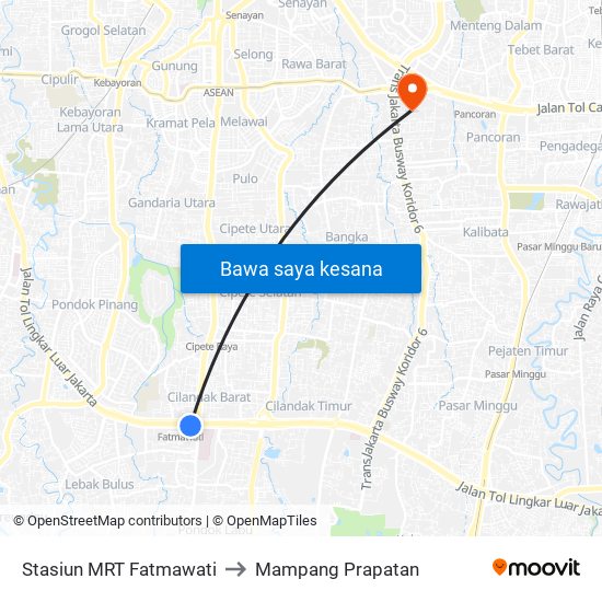 Stasiun MRT Fatmawati to Mampang Prapatan map