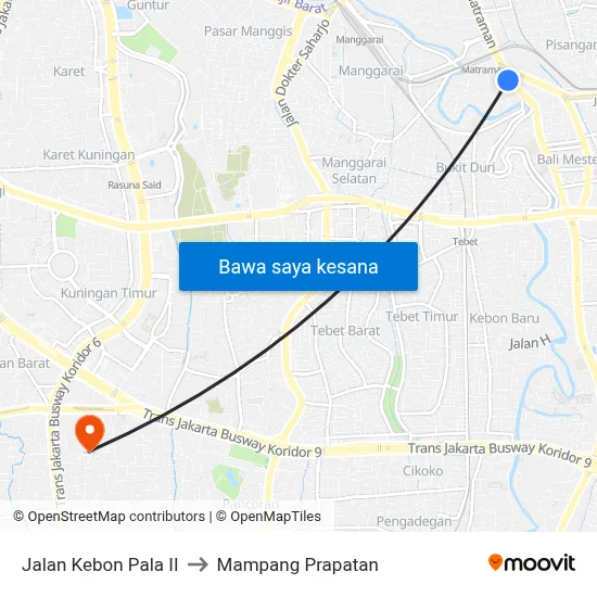 Jalan Kebon Pala II to Mampang Prapatan map