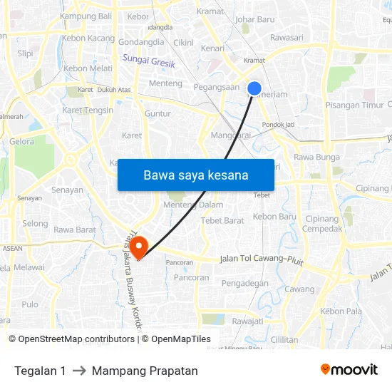 Tegalan 1 to Mampang Prapatan map