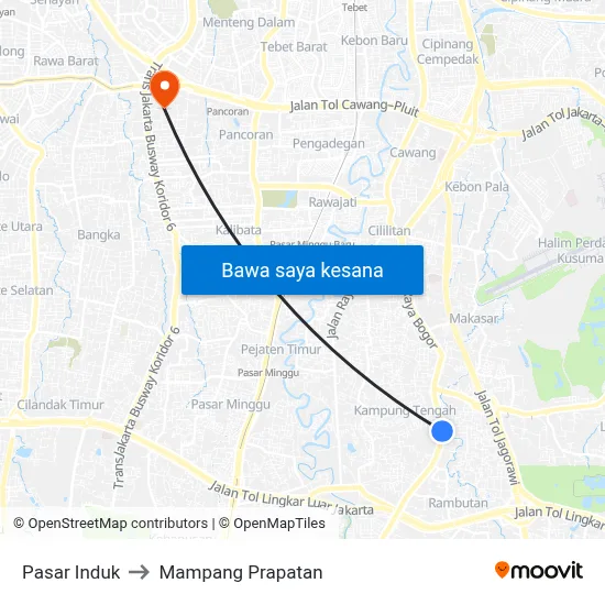 Pasar Induk to Mampang Prapatan map